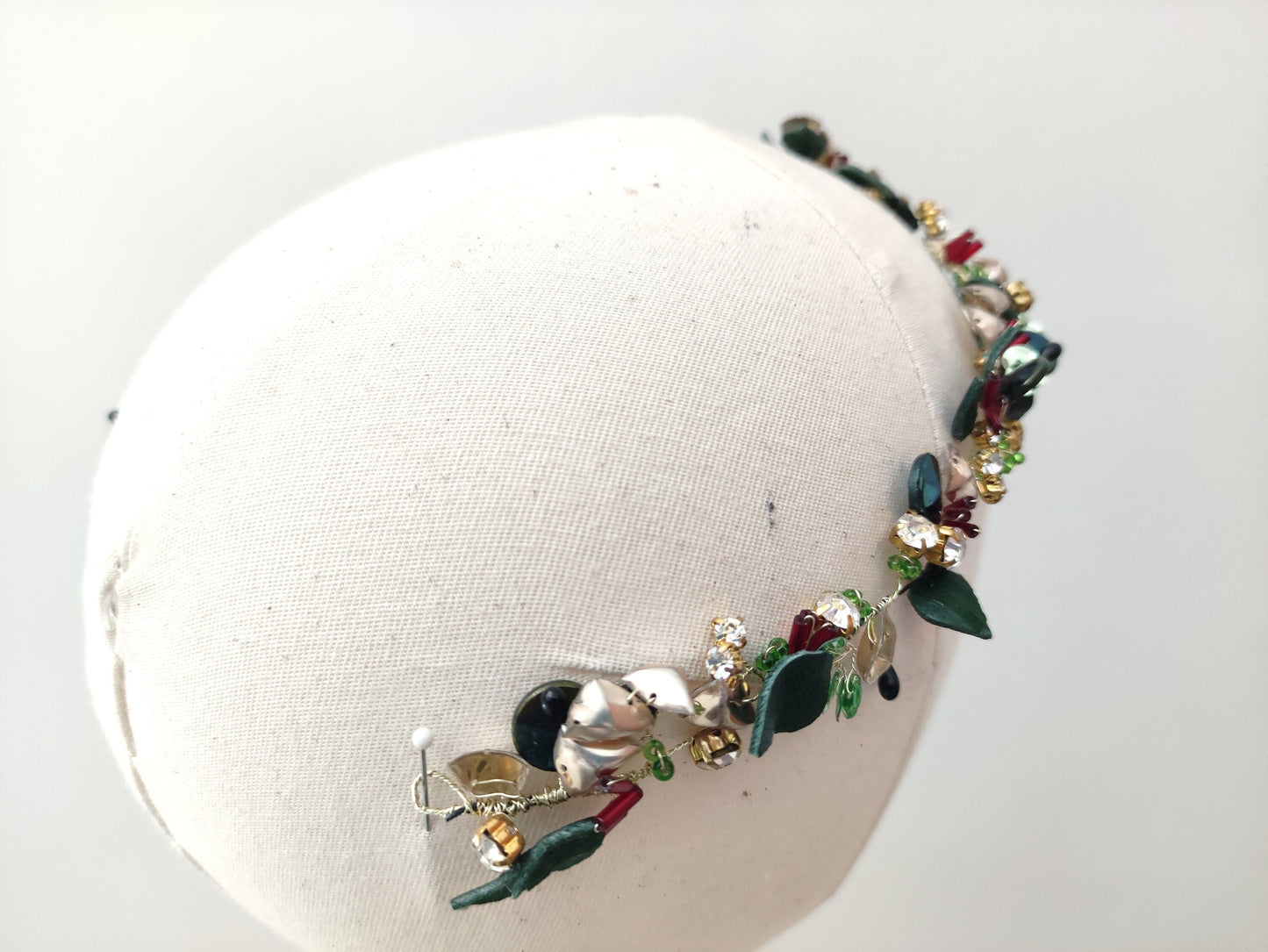 Botanical Hair Vine Headdress, Gold, Green & Red