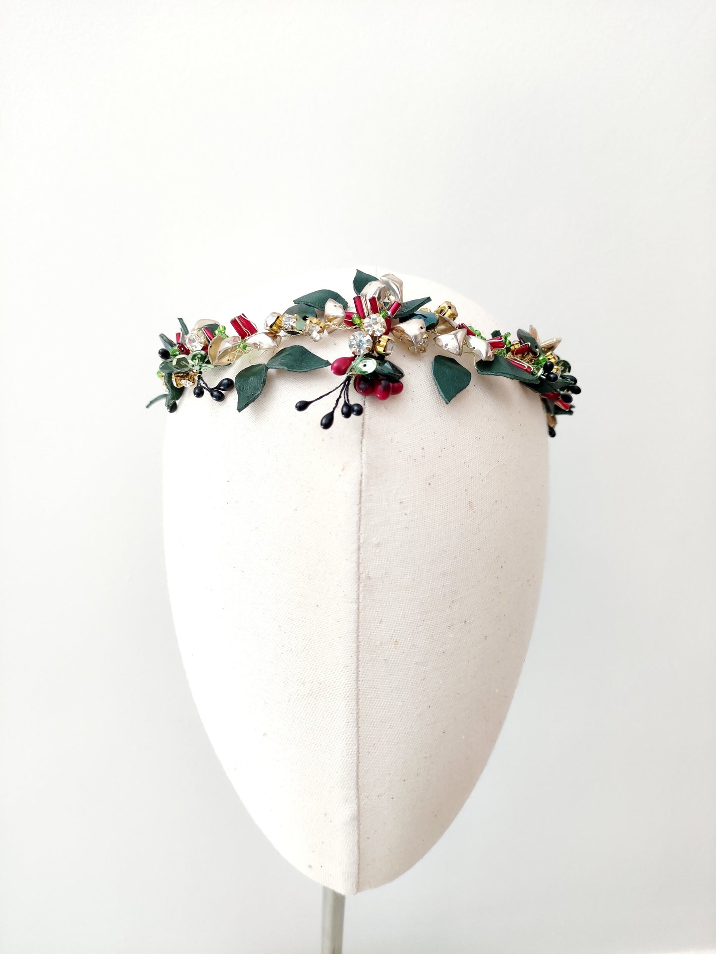 Botanical Hair Vine Headdress, Gold, Green & Red