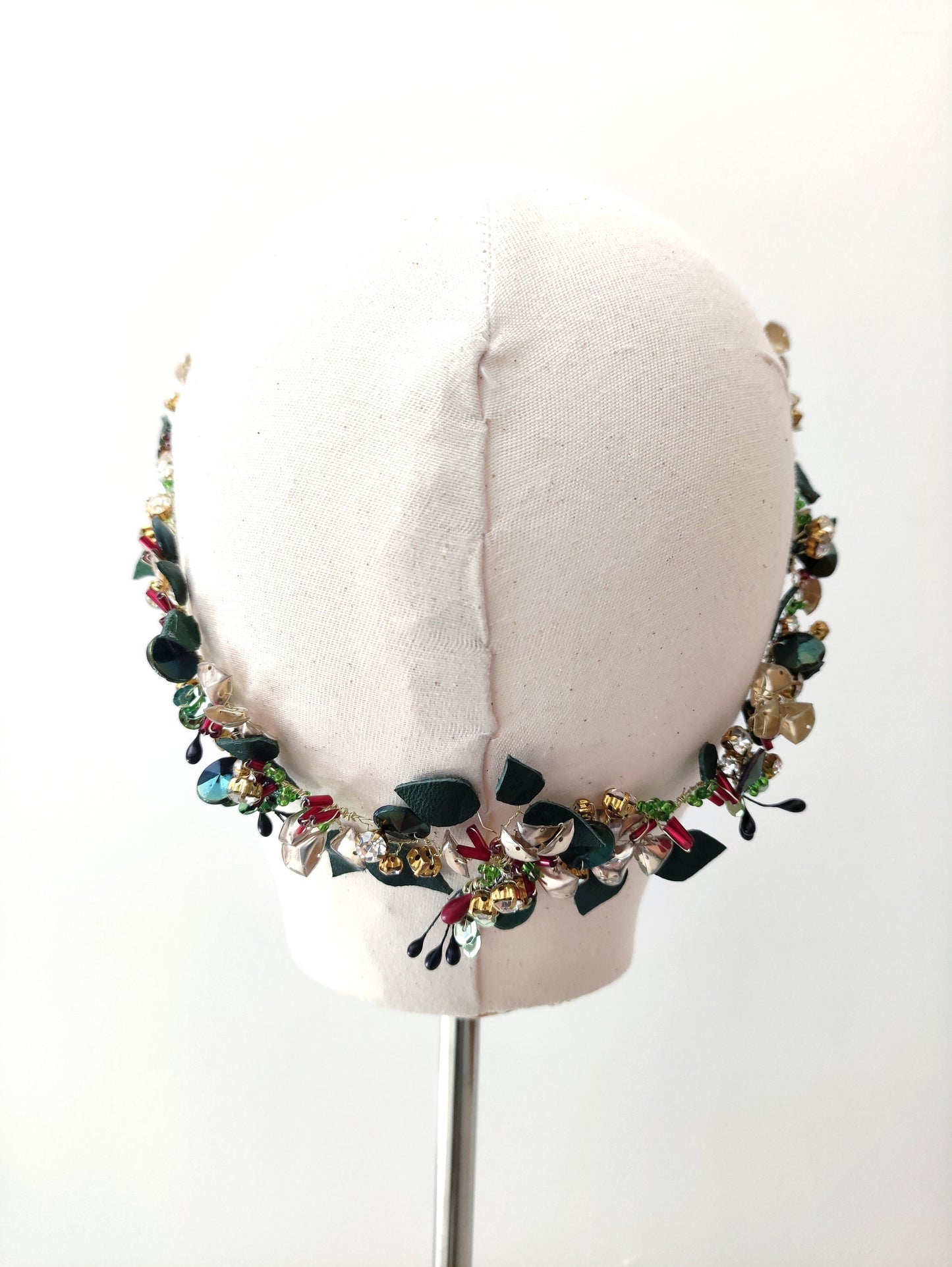 Botanical Hair Vine Headdress, Gold, Green & Red