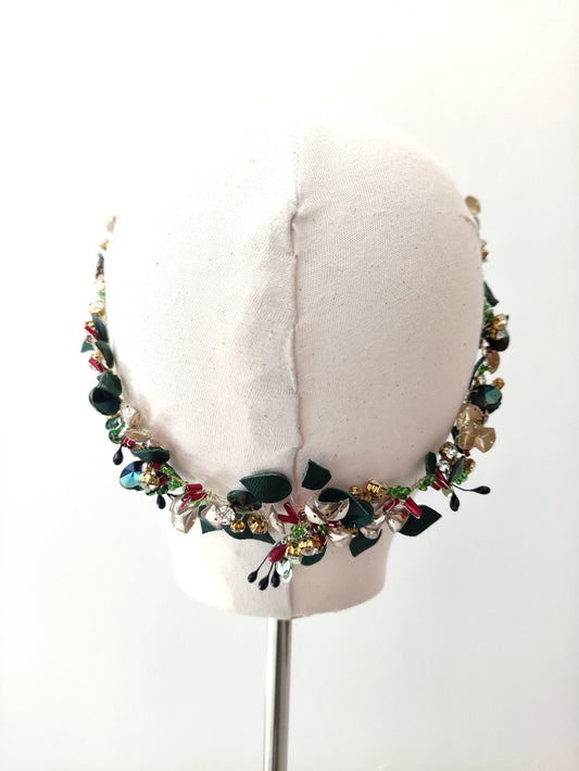 Botanical Hair Vine Headdress, Gold, Green & Red